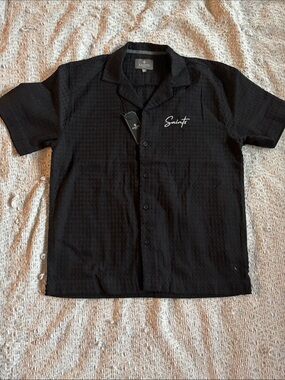 Saints Black Textured Short Sleeve Button Front Shirt